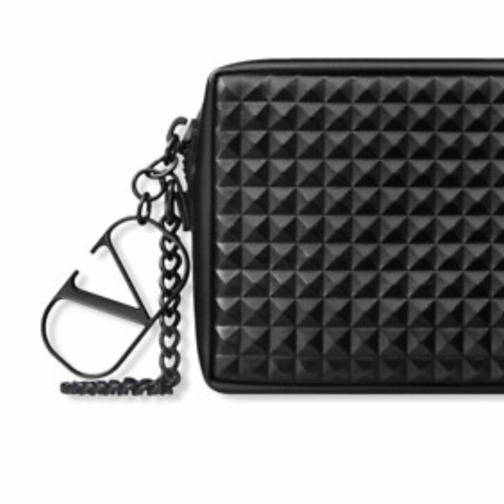 Valentino V Logo Stud Clutch Bag Phone Case Pouch Chain Shoulder Strap Black NWT